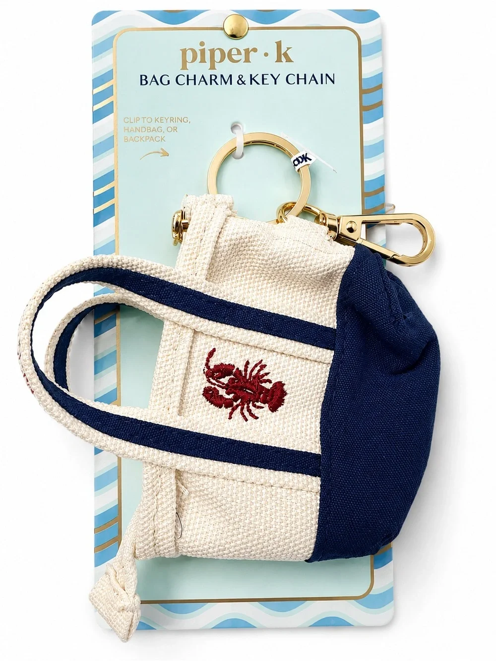 piper.k Cream & Navy Lobster Tote Bag Charm & Coin with Gold Hardware 🦞💫